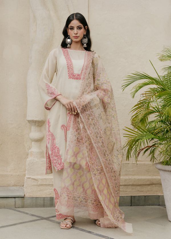 Ivory Meher – Paisley Embroidered Organza Suit Set