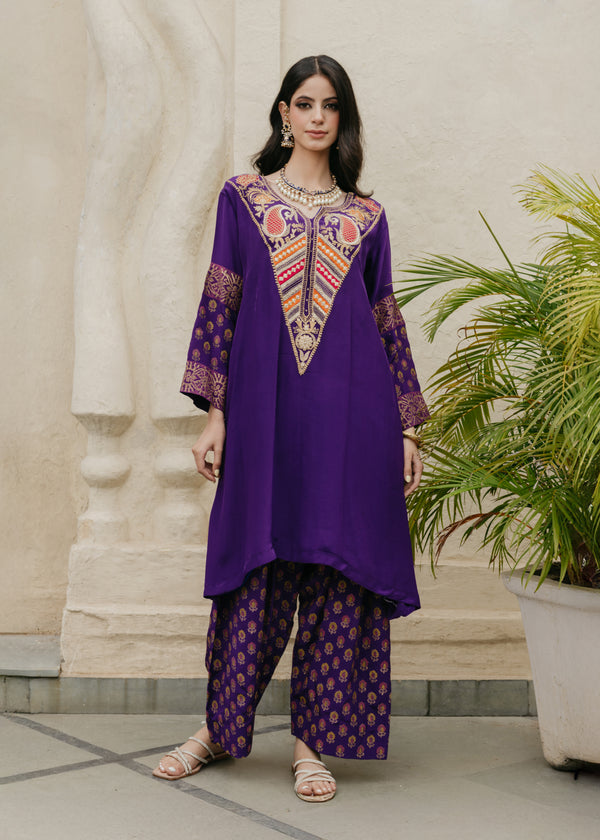 Purple Crape Handcrafted Suit Set
