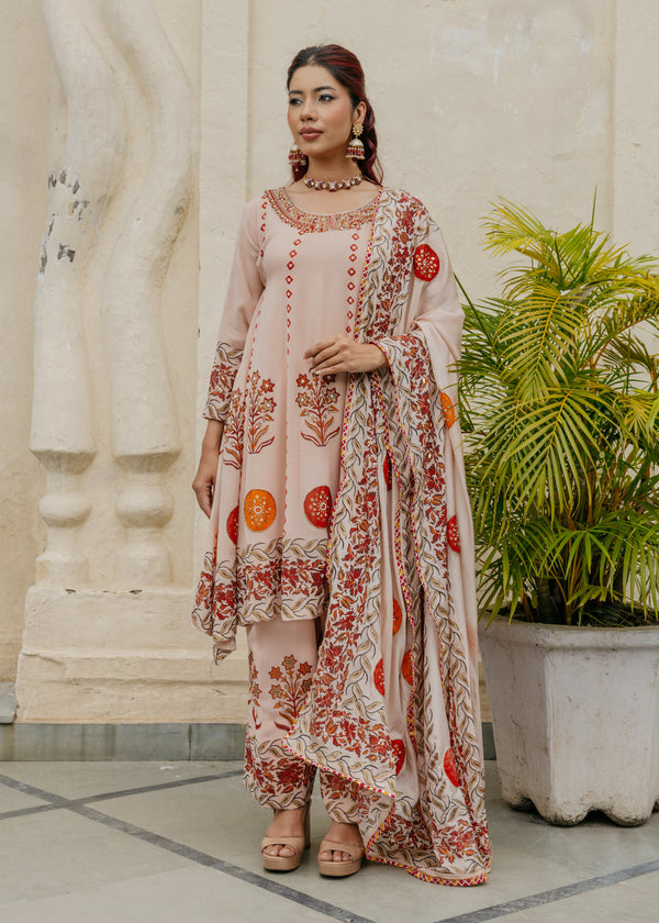 Noorani Anarkali – Light Peach Shimmer Georgette Suit Set