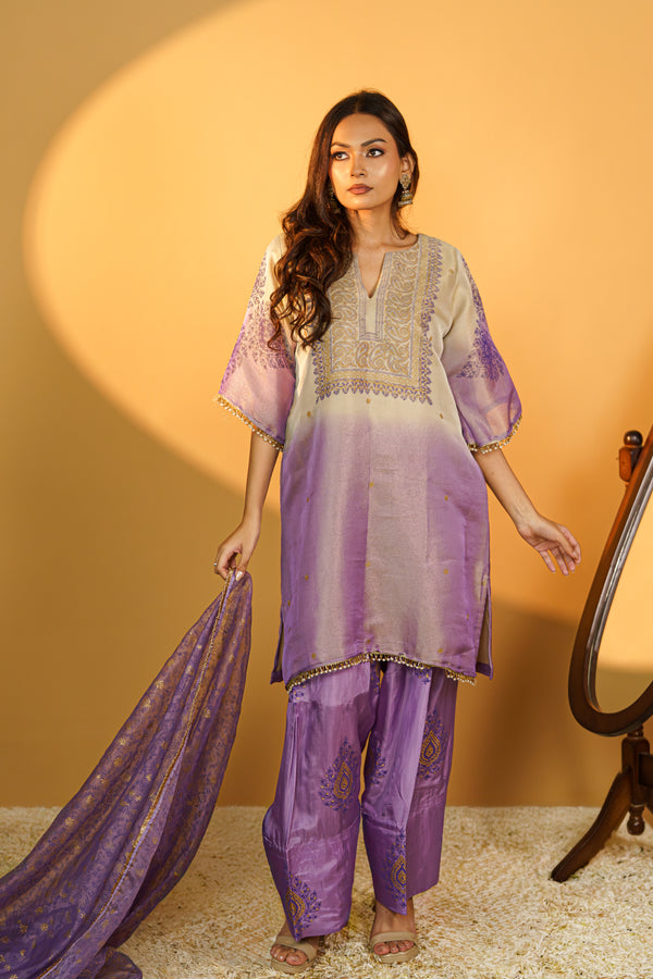 Soft Mauve Tie & Dye Handblocked Suit Set